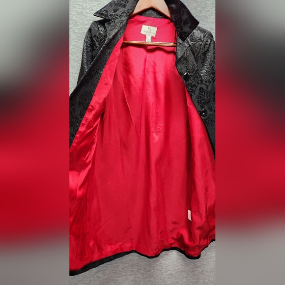 J S Signature Etched Paisley Satin Trench Coat womens 6 Grunge Goth Vampire - Picture 5 of 6